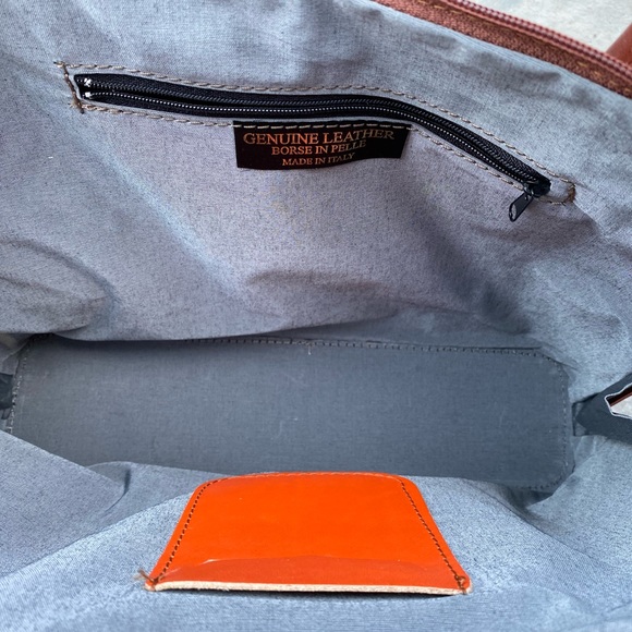 Vera Pelle Orange and Brown Leather Shoulder Bag - Picture 6 of 9